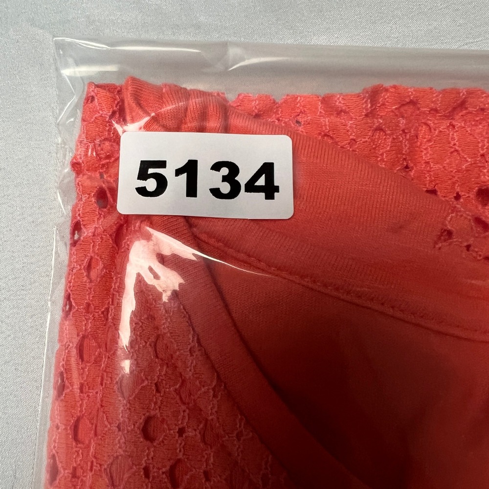Allison Daley Women's 2X Cottagecore Coral Knit Lattice Overlay Short Sleeve Top - Picture 8 of 9